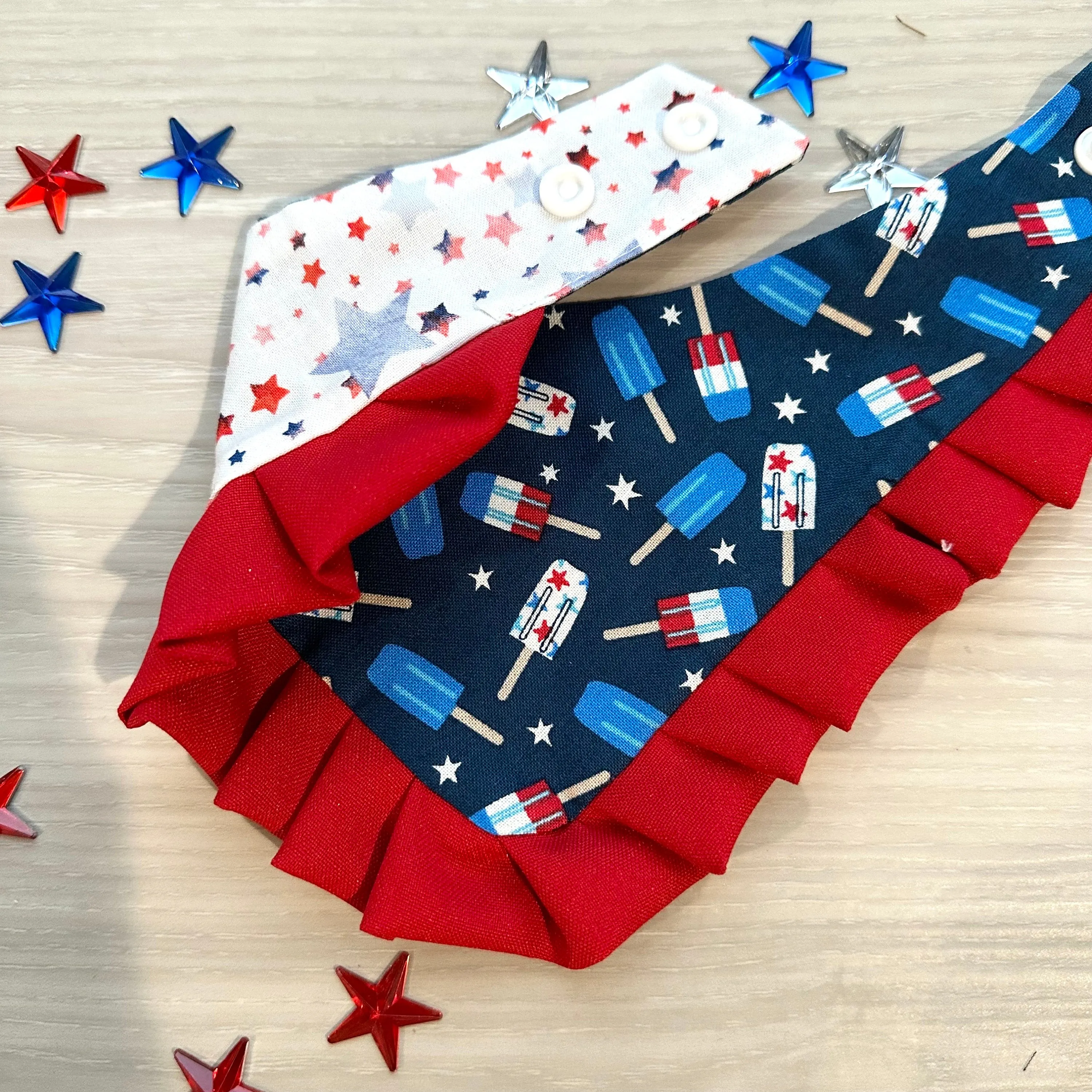 4th of July Dog Bandana with Ruffle, popsicles