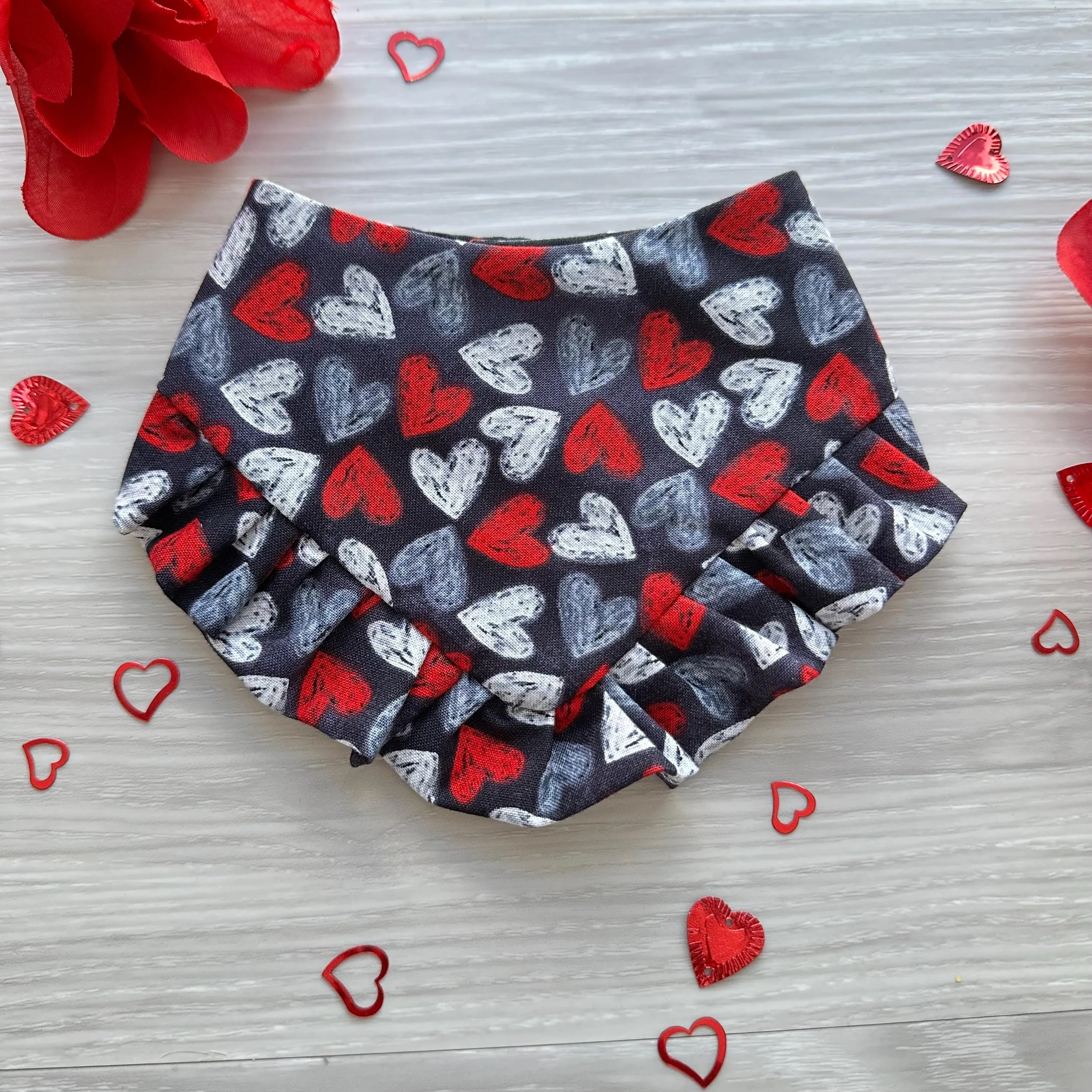 Chalk Hearst Valentines Dog bandana with ruffles