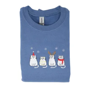 Christmas Cat Embroidered Crewneck Sweatshirt