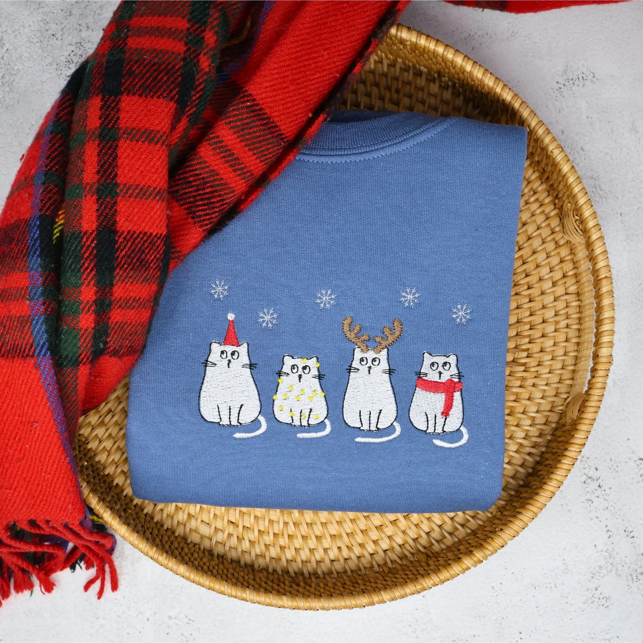 Christmas Cat Embroidered Crewneck Sweatshirt