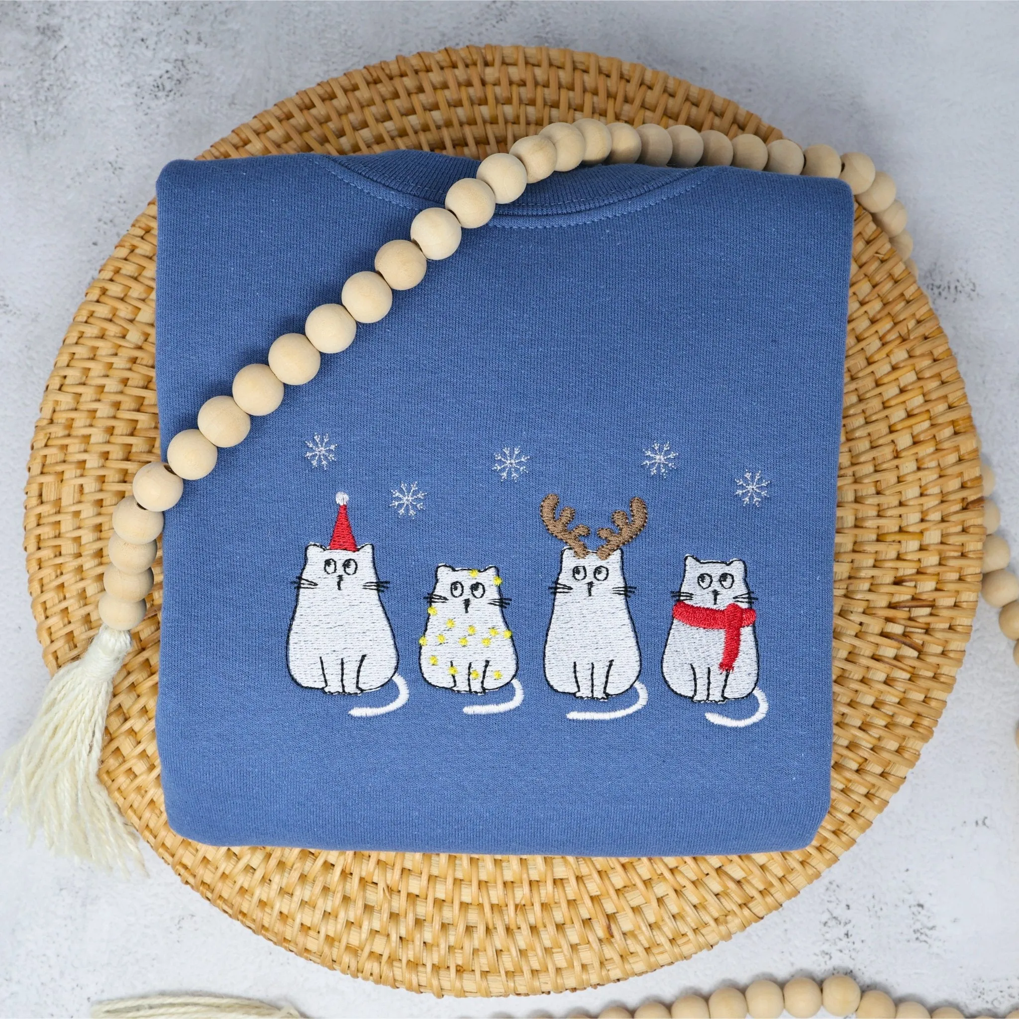 Christmas Cat Embroidered Crewneck Sweatshirt