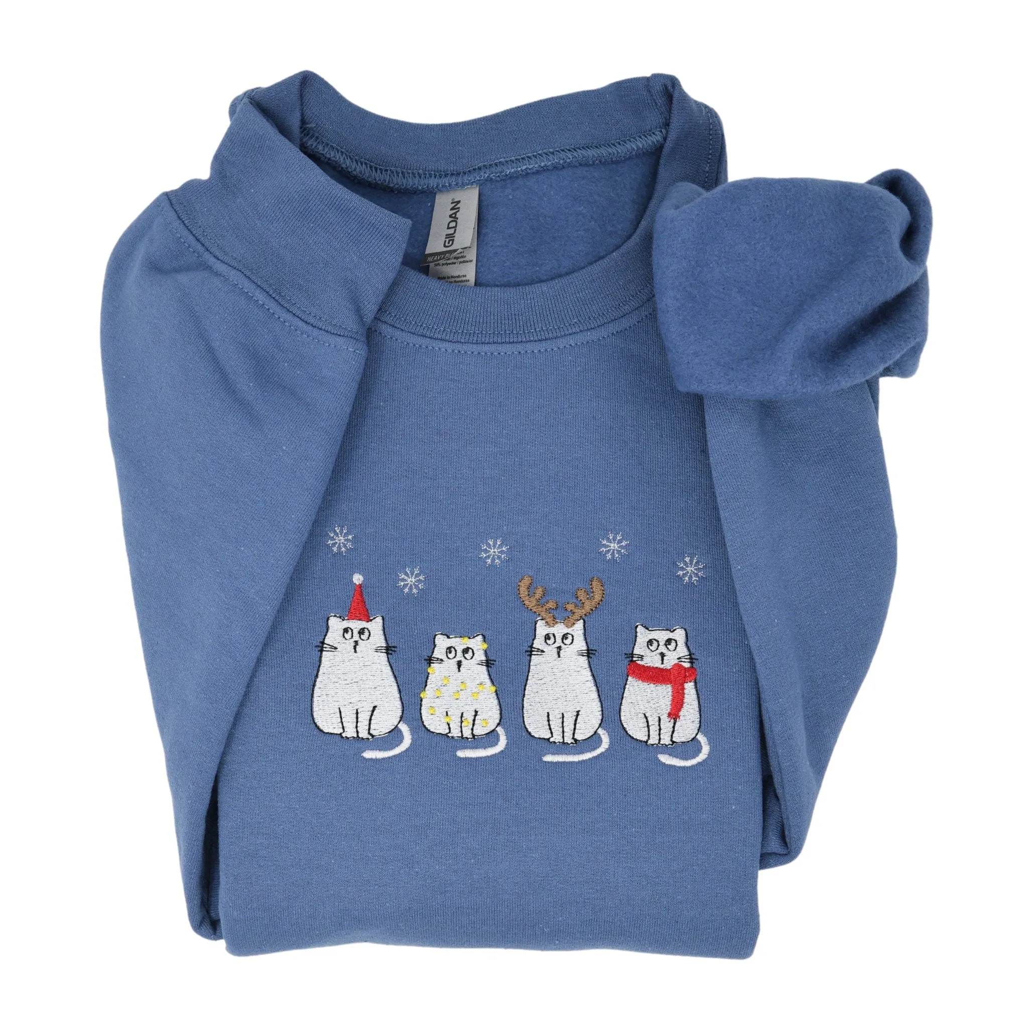 Christmas Cat Embroidered Crewneck Sweatshirt