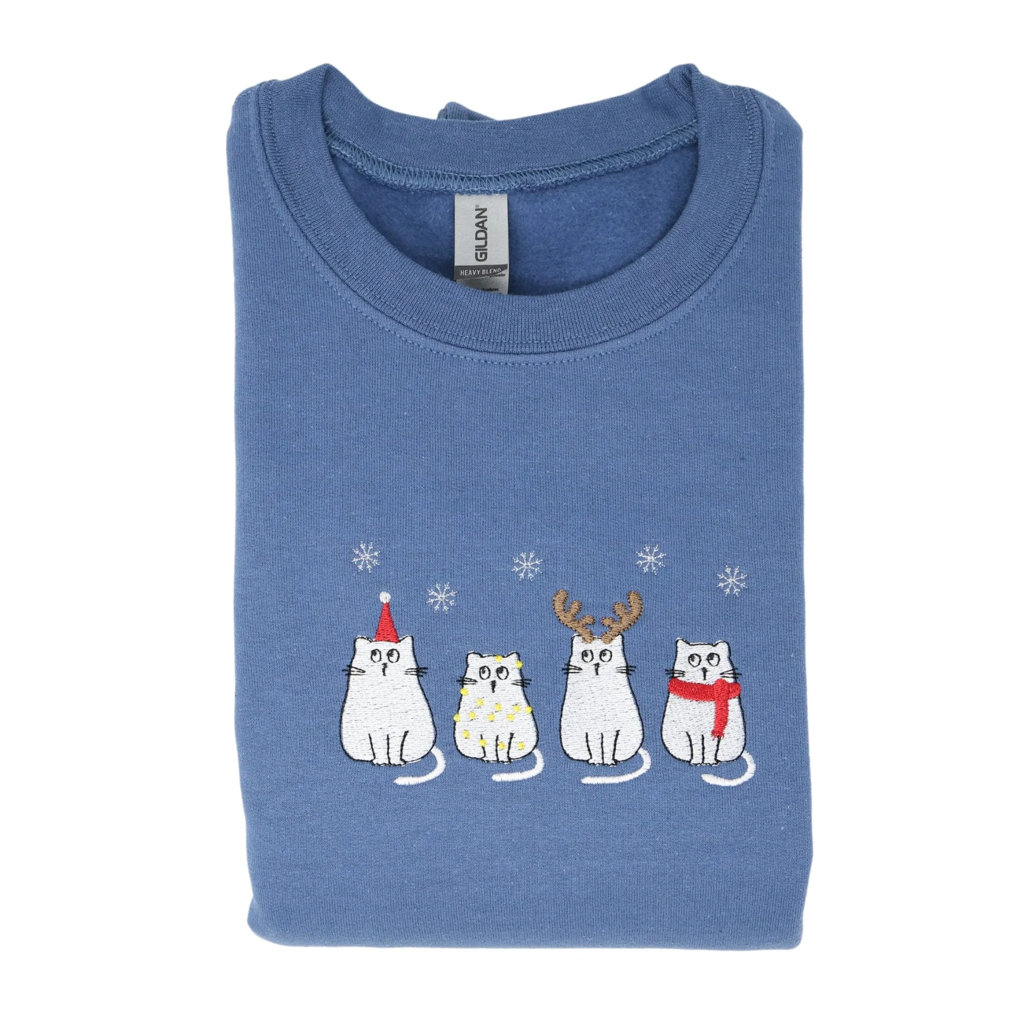 Christmas Cat Embroidered Crewneck Sweatshirt