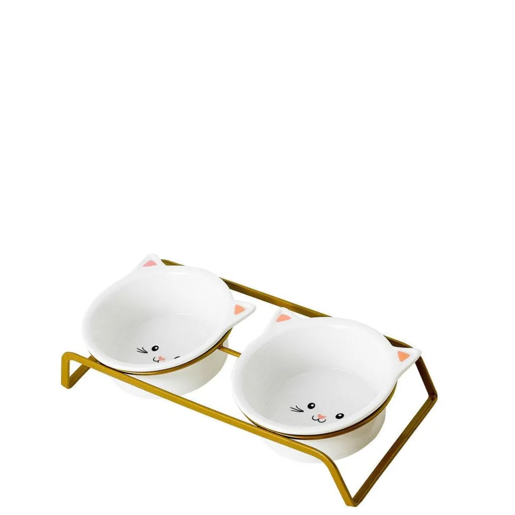 Elevated Cat Bowl with Gold Stand