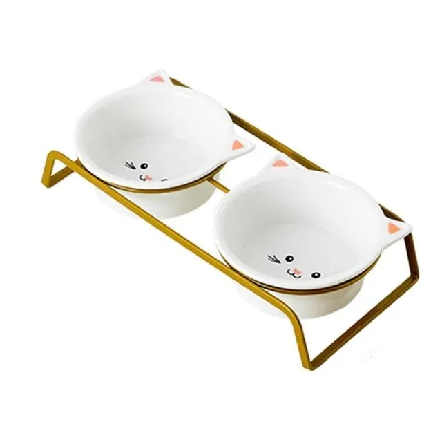 Elevated Cat Bowl with Gold Stand