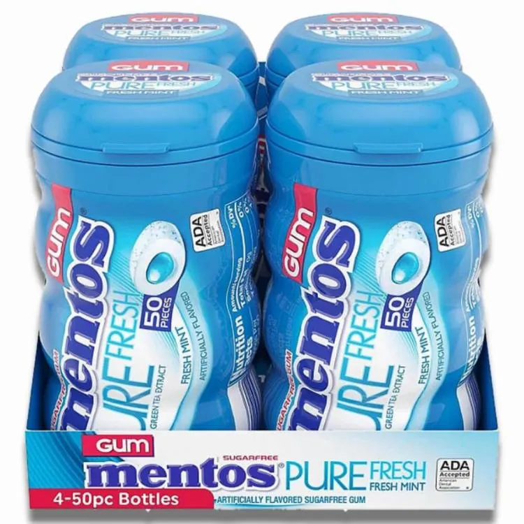 Mentos Pure Fresh Sugar-Free Chewing Gum Fresh Mint 50 Ct - 4 Pack