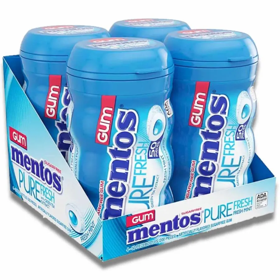 Mentos Pure Fresh Sugar-Free Chewing Gum Fresh Mint 50 Ct - 4 Pack
