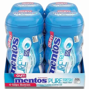 Mentos Pure Fresh Sugar-Free Chewing Gum Fresh Mint 50 Ct - 4 Pack