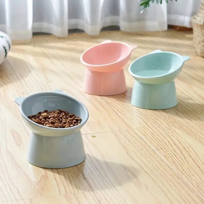 New Elevated Cat Bowl, Raised Tilted Cat Feeder Bowl For Neck Protection, Plastic Cat Food Bowl Water Bowl NORDIC BLUE