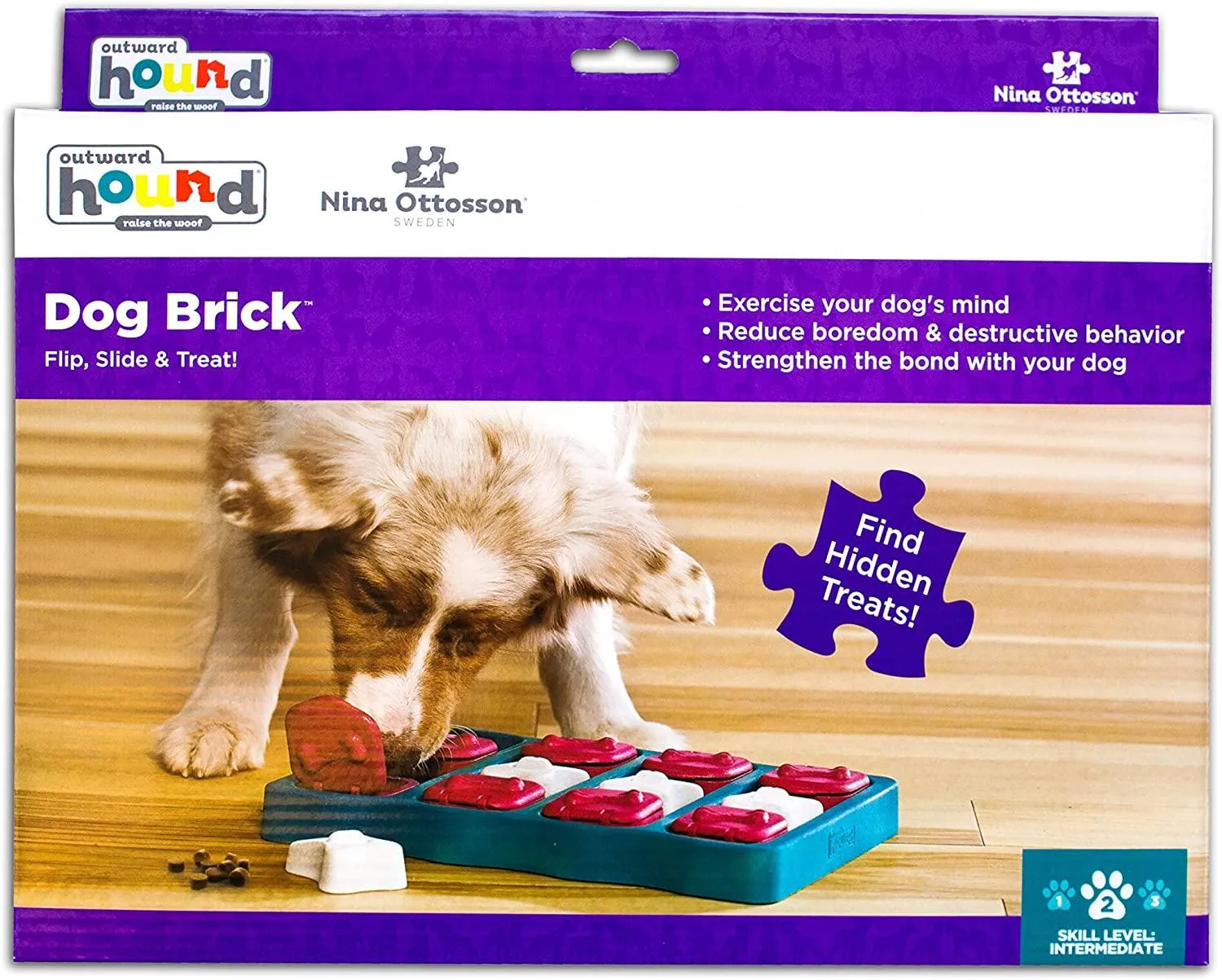 Nina Ottosson by Outward Hound Dog Brick Interactive Treat Puzzle Dog Toy, Intermediate
