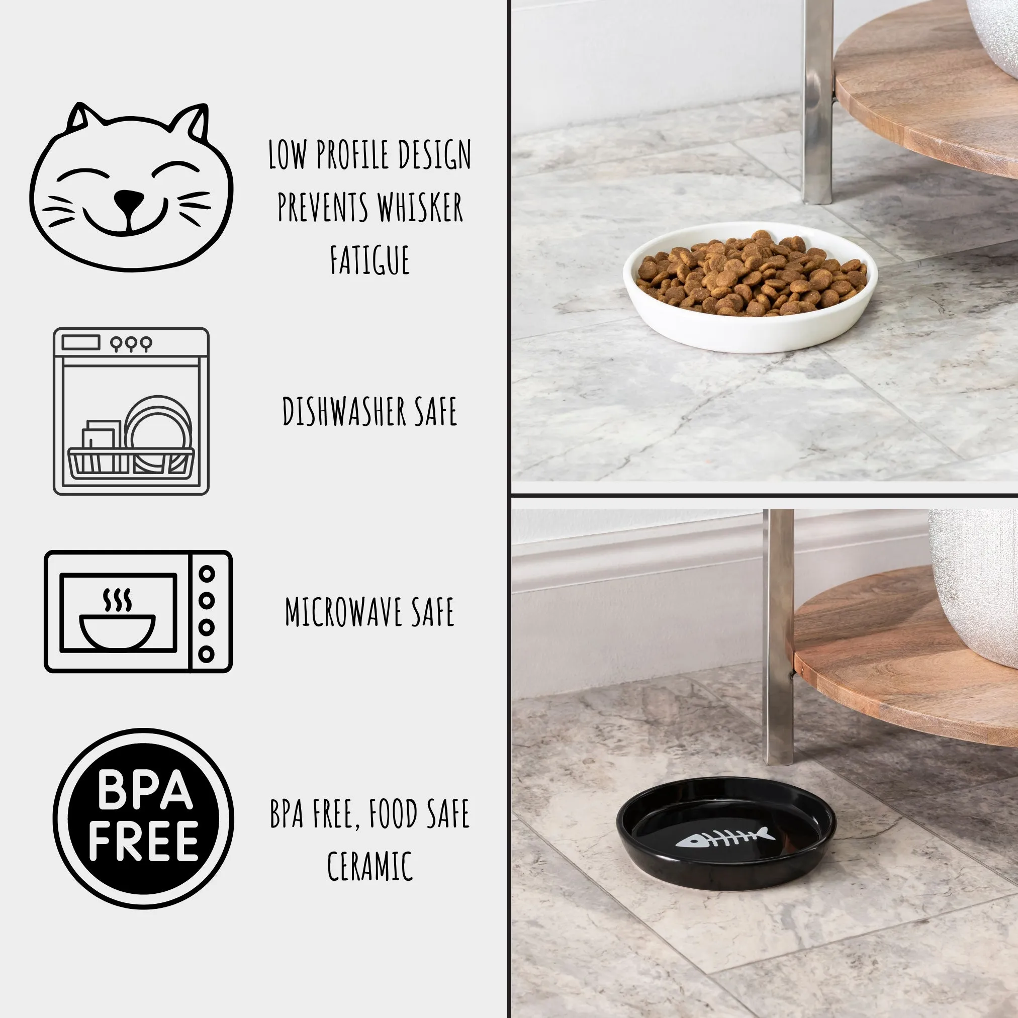 OSCAR ROUND CAT DISH SET OF TWO - BLACK