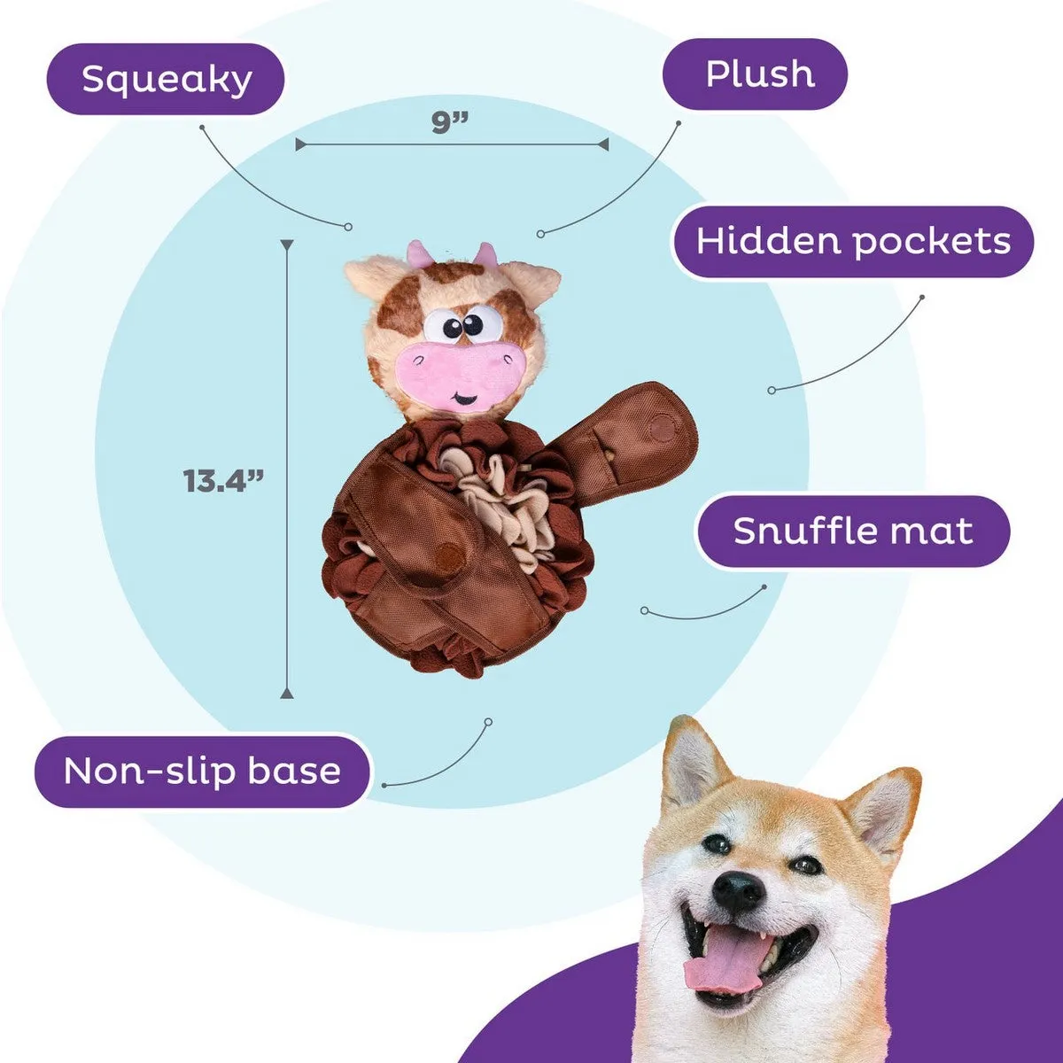 Outward Hound Snuffle Palz Cow Dog Toy Brown Large