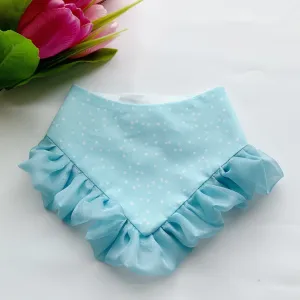 Spring Dog bandana with ruffles, Blue polka dot