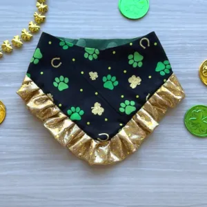 St. Patrick's Dog bandana with Ruffle, Green paws