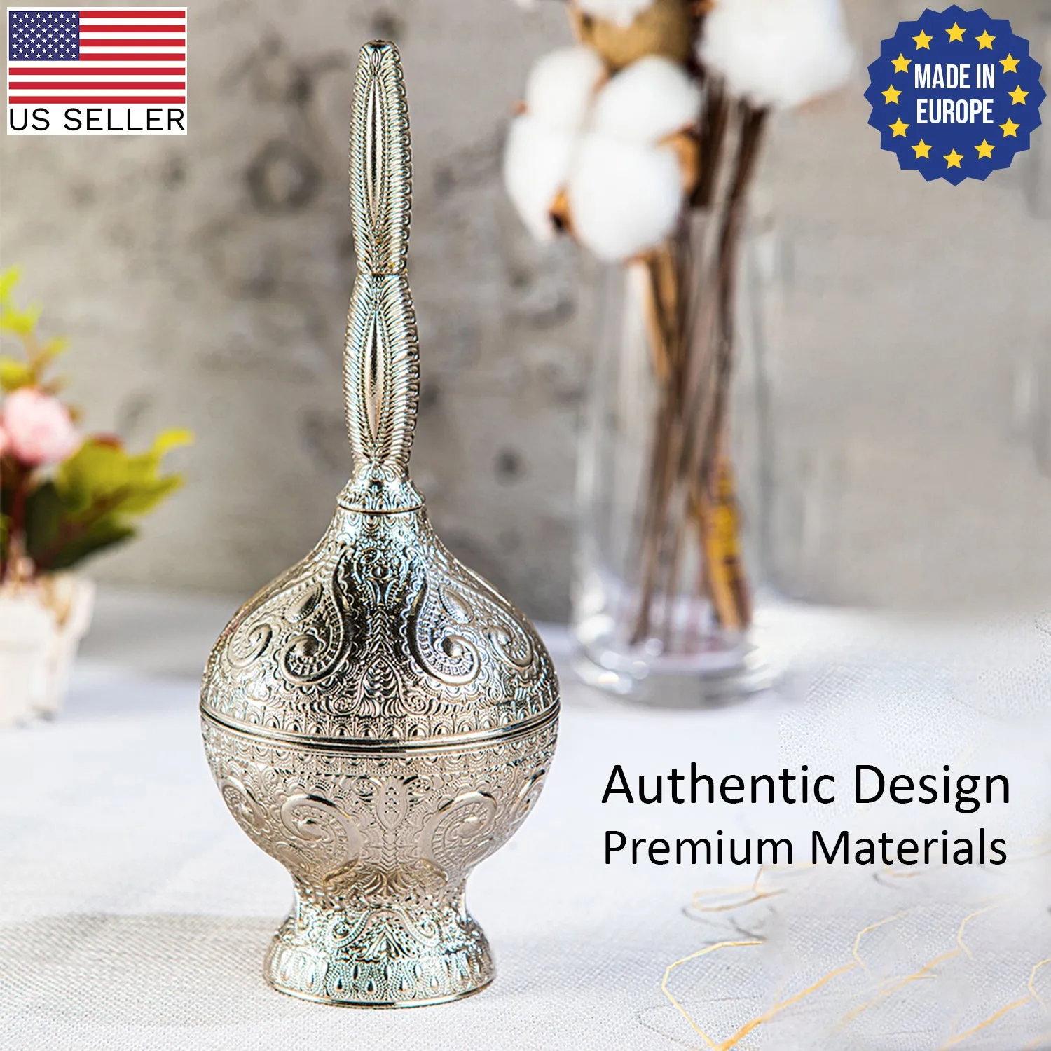 Telkari Rose Water Pourer Gold, Filigreed Handmade Güldanlık
