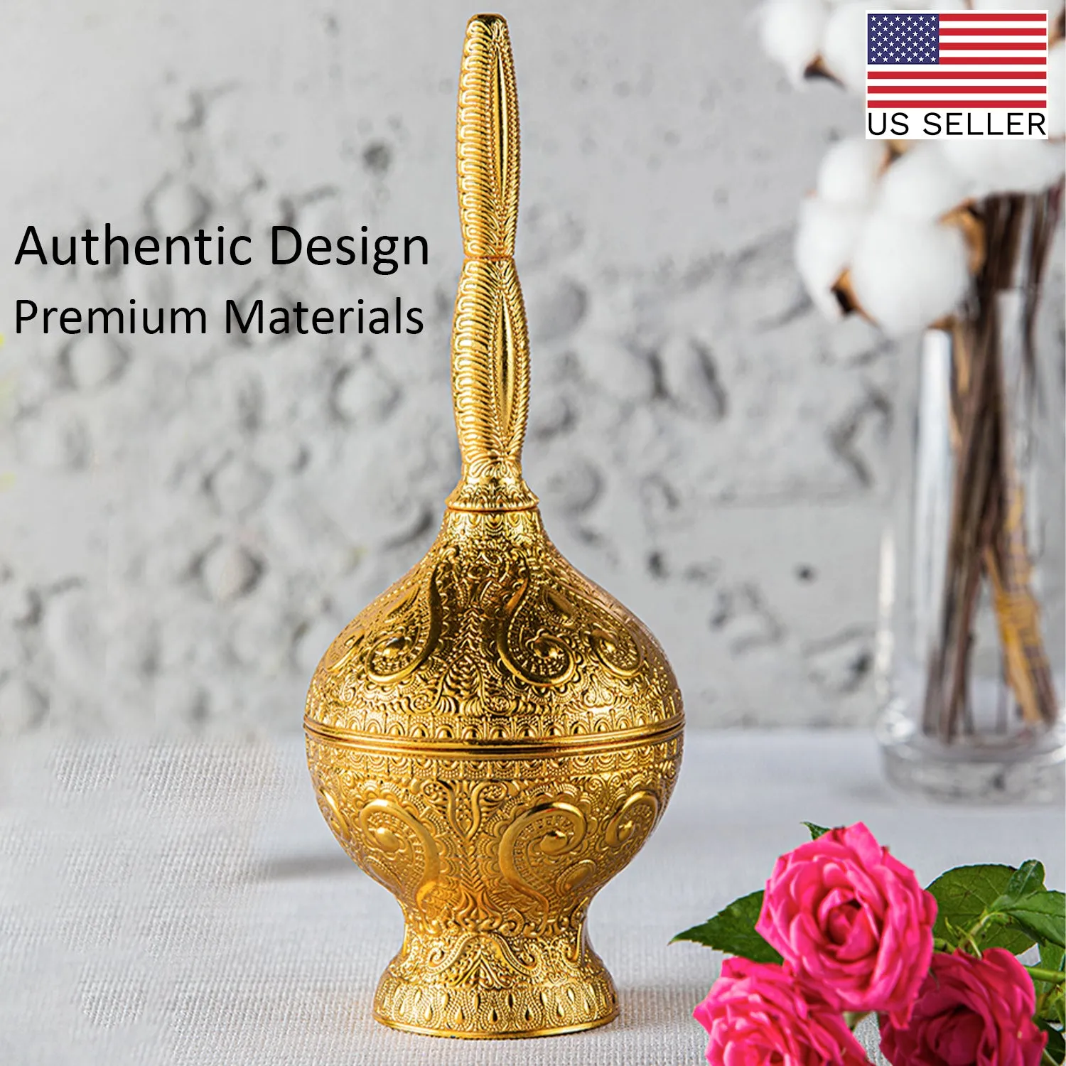 Telkari Rose Water Pourer Gold, Filigreed Handmade Güldanlık