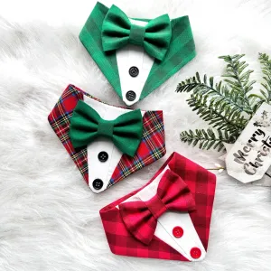 Tuxedo dog bandana, Christmas bandana with bowtie