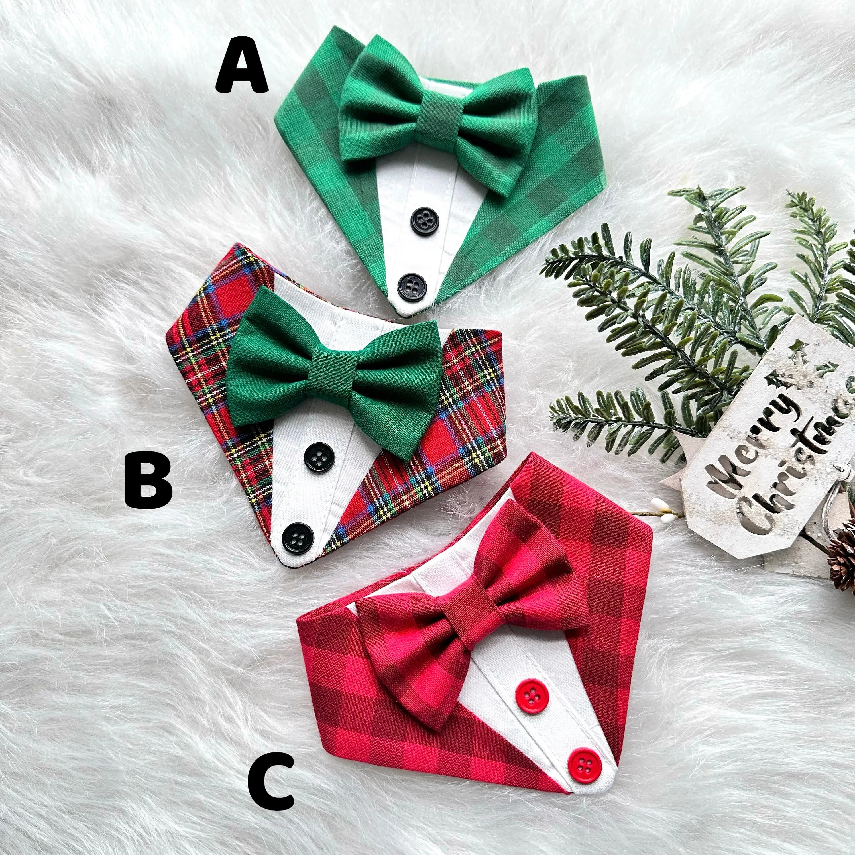Tuxedo dog bandana, Christmas bandana with bowtie