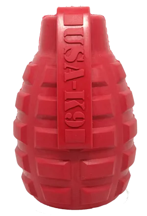 USA-K9 Grenade eDispenser Durable Rubber Chew Toy & Treat Dispenser - red