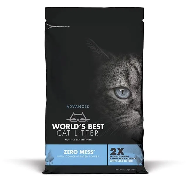 World's Best Cat Litter Blue Bag Zero Mess Clumping Litter Cat Litter - 12 lb Bag - Case of 3